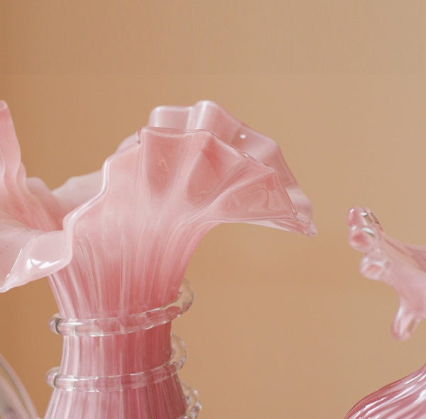 Centerpiece Contemporary Vases on Table, Pink Decorative Glass Vase, Mid Century Glass Vases, Handmade Modern Vases for Bedroom, Modern Glass Vase for Flowers-LargePaintingArt.com