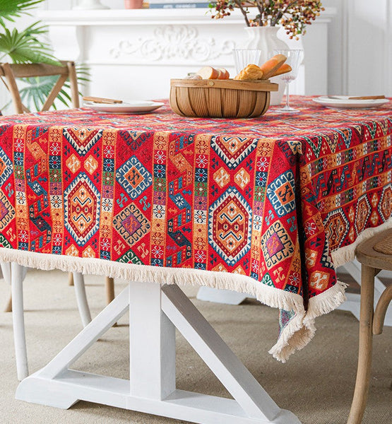 Bohemian Rectangular Tablecloth for Oval Table, Oriental Rectangular Table Covers for Coffee Table, Large Modern Linen Tablecloths-LargePaintingArt.com