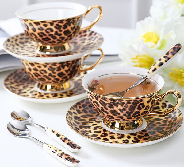 Creative Porcelain Tea Cup Saucer Set, Modern Ceramic Cups, 7.8 oz Ceramic Coffee Cups, Unique Tea Cup and Saucer in Gift Box-LargePaintingArt.com
