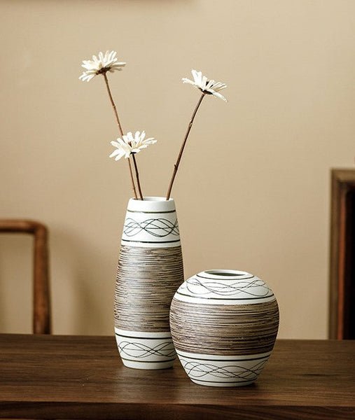 Large Flower Vase on Table, Modern Bouquet Flower Vases, Centerpiece on Dining Table, Handmade Pottery Flower Vases Urn, Water Holding Flower Vases-LargePaintingArt.com