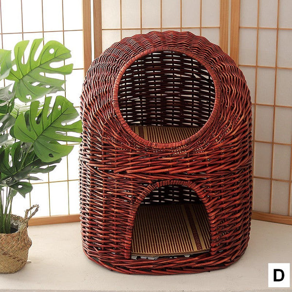 Large Double-Layer Cat Bed, Wicker Cat House Basket with Washable Cushion for Indoor Cats and Dogs-LargePaintingArt.com