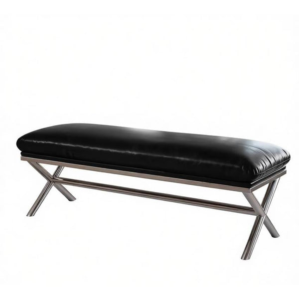 Modern Shoe Changing Ottoman, Mid-Century Hall Bench, Luxury Genuine Leather Entry Bench, Upholstered Shoe Bench, Contemporay Bedroom Bench, Narrow Entryway Bench-LargePaintingArt.com