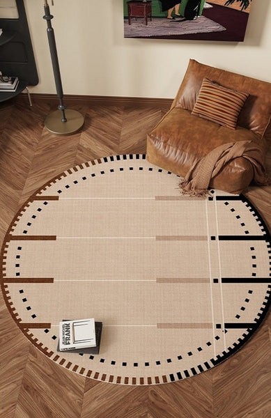 Geometric Round Rugs for Dining Room, Contemporary Modern Rugs, Mid Century Modern Rugs under Chairs, Bedroom Circular Modern Rugs-LargePaintingArt.com