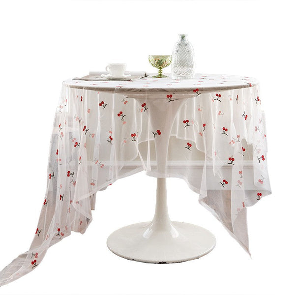 Extra Large Rectangular Tablecloth for Oval Table, Rectangular Table Covers for Coffee Table, Cherry Lace Tablecloths, Lace Embroidered Table Covers-LargePaintingArt.com