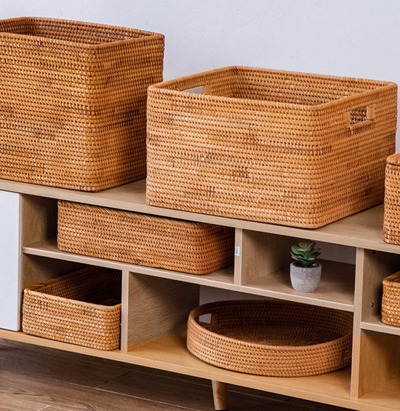 Rectangular Storage Basket for Shelves, Rattan Storage Basket for Kitchen, Storage Baskets for Bathroom, Woven Storage Baskets for Clothes-LargePaintingArt.com
