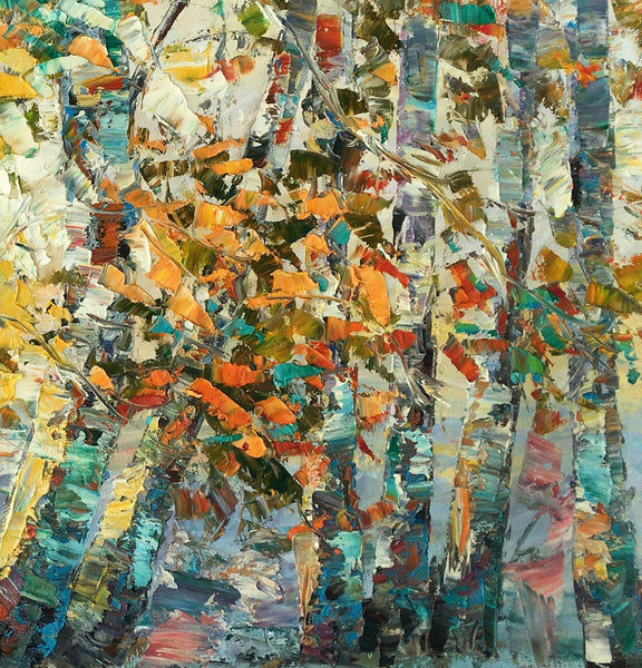 Canvas Art, Autumn Birch Tree Painting, Abstract Landscape Painting, Abstract Art Painting, Custom Canvas Painting-LargePaintingArt.com