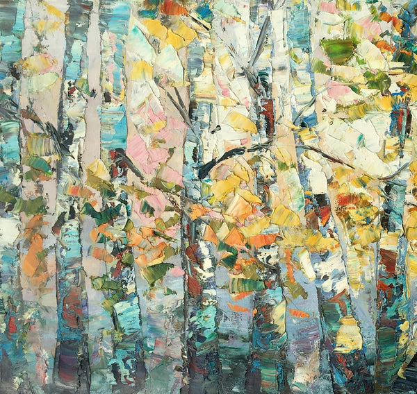 Canvas Art, Autumn Birch Tree Painting, Abstract Landscape Painting, Abstract Art Painting, Custom Canvas Painting-LargePaintingArt.com