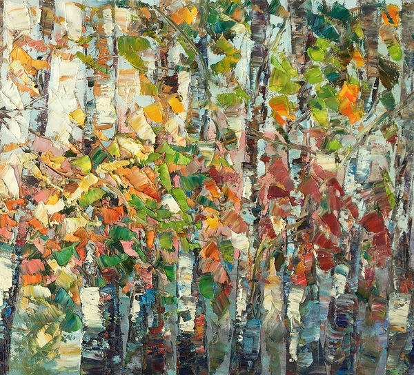 Landscape Painting, Autumn Birch Tree Painting, Custom Large Wall Art, Oil Painting, Canvas Painting-LargePaintingArt.com