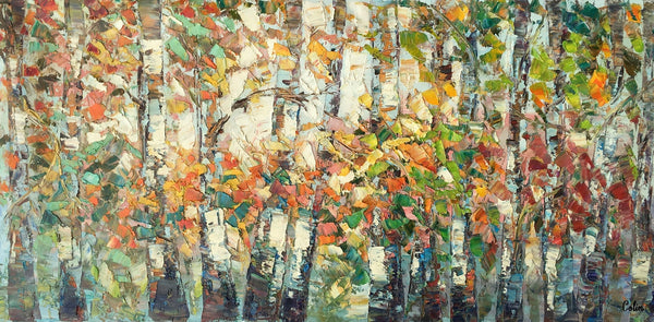 Landscape Painting, Autumn Birch Tree Painting, Custom Large Wall Art, Oil Painting, Canvas Painting-LargePaintingArt.com