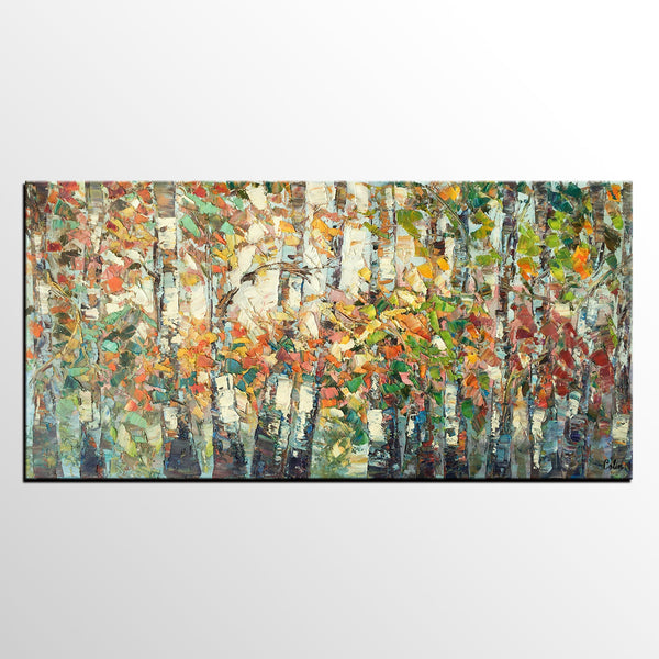 Landscape Painting, Autumn Birch Tree Painting, Custom Large Wall Art, Oil Painting, Canvas Painting-LargePaintingArt.com
