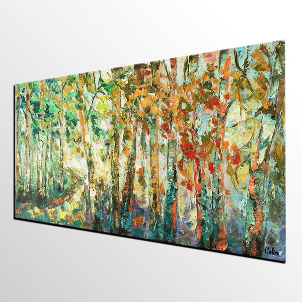 Contemporary Art, Wall Art, Birch Tree Painting, Abstract Painting, Custom Canvas Painting, Oil Painting-LargePaintingArt.com