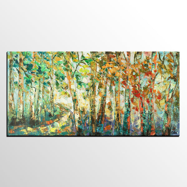 Contemporary Art, Wall Art, Birch Tree Painting, Abstract Painting, Custom Canvas Painting, Oil Painting-LargePaintingArt.com