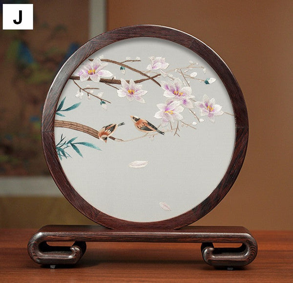 Silk Embroidered Ornament, Traditional Chinese Suzhou Flower and Birds Embroidery Ornaments, Exclusive Business Presents, Creative Birthday Gift, Premium Souvenir-LargePaintingArt.com