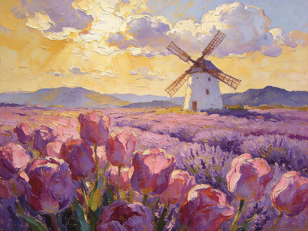 Purple Tulips of Provence, Heavy Texture Paintings, Original Oil Paintings, Small Landscape Paintings, Small Oil Paintings on Canvas, Small Canvas Paintings, Hand Painted Canvas Art-LargePaintingArt.com