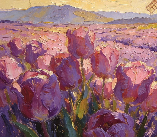 Purple Tulips of Provence, Heavy Texture Paintings, Original Oil Paintings, Small Landscape Paintings, Small Oil Paintings on Canvas, Small Canvas Paintings, Hand Painted Canvas Art-LargePaintingArt.com