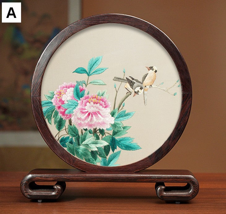 Embroidered Ornament, Traditional Chinese Suzhou Flower and Birds Silk Embroidery Ornaments, Exclusive Business Presents, Creative Birthday Gift, Premium Souvenir-LargePaintingArt.com