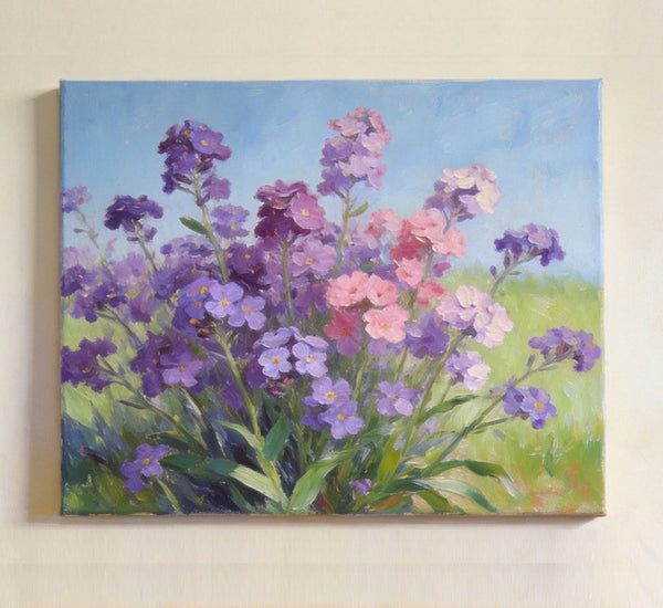 Original Small Canvas Artwork, Purple and Pink Forget-me-nots Blooming Wild, Buy Small Artwork Online, Still Life Painting, Original Flower Paintings, Hand Painted Canvas Art-LargePaintingArt.com
