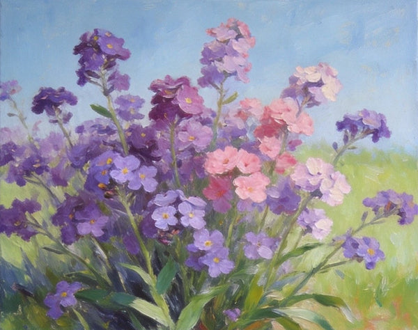 Original Small Canvas Artwork, Purple and Pink Forget-me-nots Blooming Wild, Buy Small Artwork Online, Still Life Painting, Original Flower Paintings, Hand Painted Canvas Art-LargePaintingArt.com