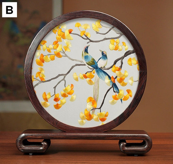 Traditional Chinese Suzhou Flower and Birds Silk Embroidery Ornaments, Exclusive Business Presents, Creative Birthday Gift, Premium Souvenir-LargePaintingArt.com