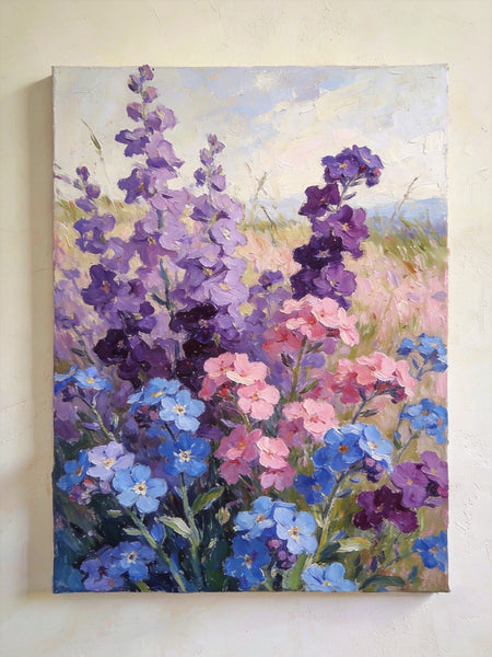 Hand Painted Canvas Art, Wild Purple Forget-me-nots in Bloom, Original Flower Paintings, Small Canvas Wall Art Paintings, Original Oil Paintings-LargePaintingArt.com