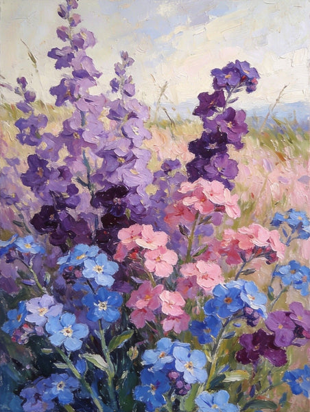 Hand Painted Canvas Art, Wild Purple Forget-me-nots in Bloom, Original Flower Paintings, Small Canvas Wall Art Paintings, Original Oil Paintings-LargePaintingArt.com
