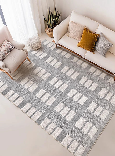 Dining Room Floor Rug, Large Gray Floor Rugs for Living Room, Modern Floor Rugs for Bedroom, Extra Large Geometric Modern Rugs for Office-LargePaintingArt.com