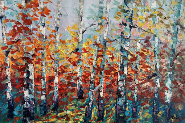 Large Art, Canvas Wall Art, Landscape Art, Birch Tree Artwork, Custom Canvas Painting-LargePaintingArt.com