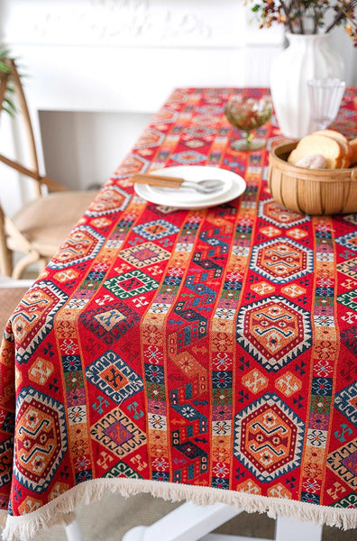Bohemian Rectangular Tablecloth for Oval Table, Oriental Rectangular Table Covers for Coffee Table, Large Modern Linen Tablecloths-LargePaintingArt.com