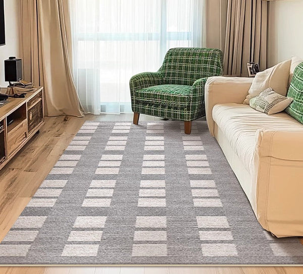 Dining Room Floor Rug, Large Gray Floor Rugs for Living Room, Modern Floor Rugs for Bedroom, Extra Large Geometric Modern Rugs for Office-LargePaintingArt.com