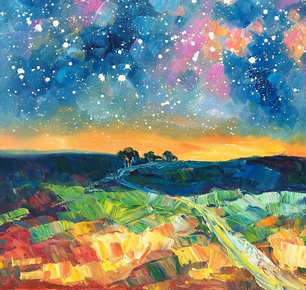 Starry Night Landscape Painting, Large Canvas Art Painting, Custom Large Oil Painting-LargePaintingArt.com
