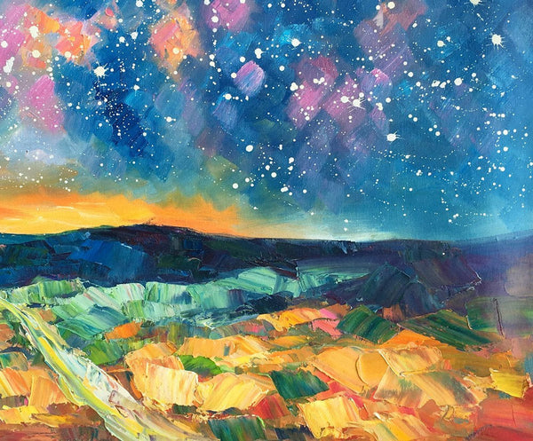Starry Night Landscape Painting, Large Canvas Art Painting, Custom Large Oil Painting-LargePaintingArt.com
