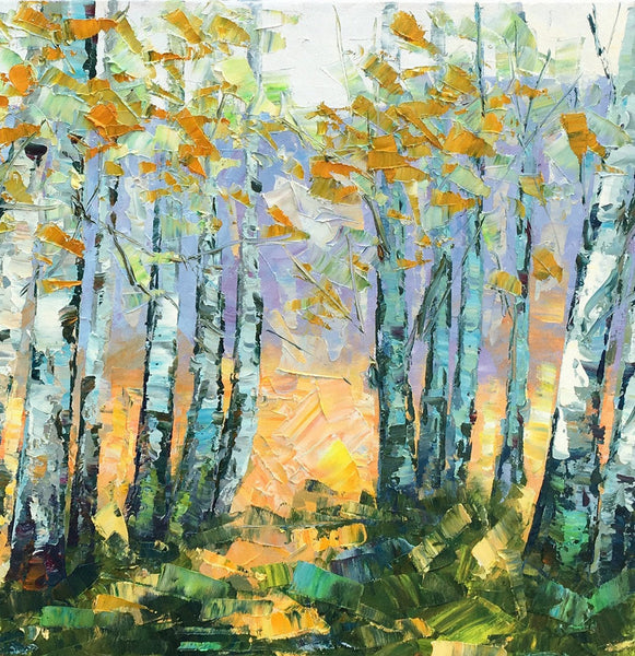 Custom Dining Room Wall Art, Landscape Painting, Birch Tree Painting, Impasto Canvas Art-LargePaintingArt.com