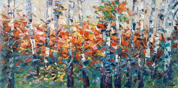 Birch Tree Painting, Impasto Art, Large Canvas Art, Bedroom Canvas Painting, Custom Extra Large Painting-LargePaintingArt.com