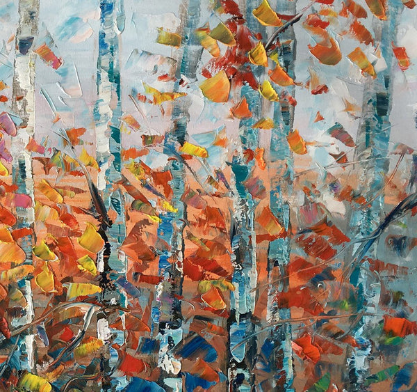 Tree Landscape Art, Large Wall Art, Birch Tree Painting, Custom Canvas Painting for Bedroom-LargePaintingArt.com