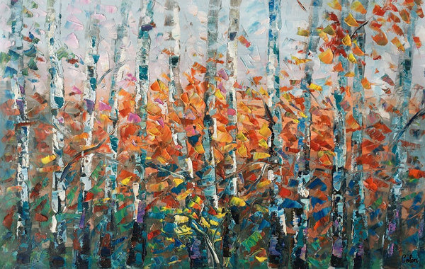 Tree Landscape Art, Large Wall Art, Birch Tree Painting, Custom Canvas Painting for Bedroom-LargePaintingArt.com