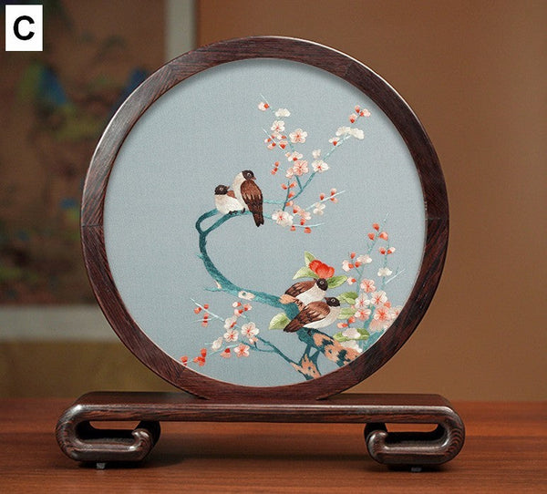 Embroidered Ornament, Traditional Chinese Suzhou Flower and Birds Silk Embroidery Ornaments, Exclusive Business Presents, Creative Birthday Gift, Premium Souvenir-LargePaintingArt.com