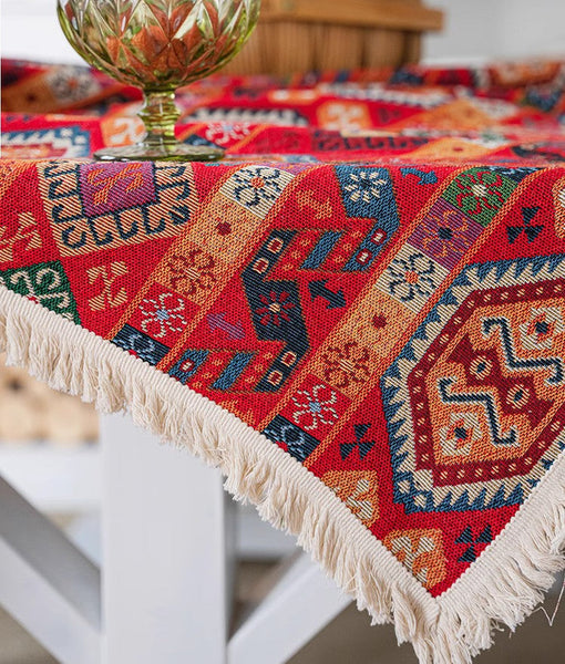 Bohemian Rectangular Tablecloth for Oval Table, Oriental Rectangular Table Covers for Coffee Table, Large Modern Linen Tablecloths-LargePaintingArt.com