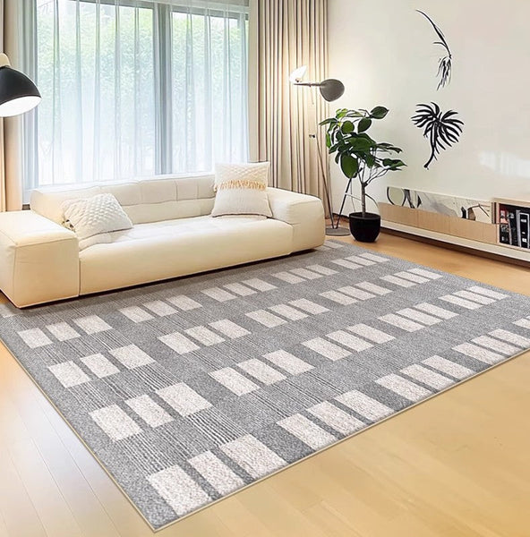 Dining Room Floor Rug, Large Gray Floor Rugs for Living Room, Modern Floor Rugs for Bedroom, Extra Large Geometric Modern Rugs for Office-LargePaintingArt.com