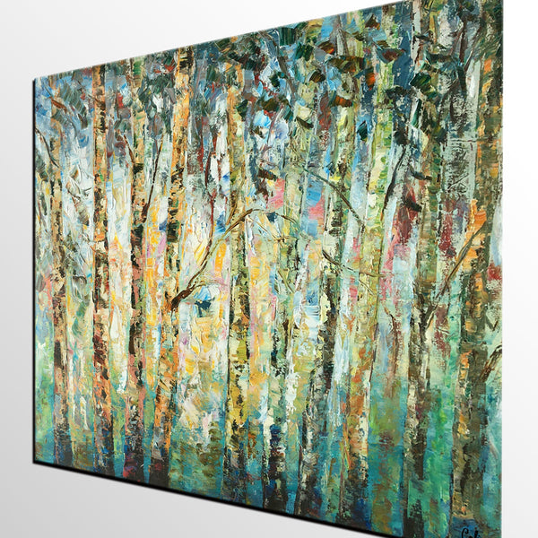 Abstract Landscape Painting, Birch Tree Painting, Bedroom Wall Art Paintings, Simple Modern Art, Custom Landscape Painting for Bedroom-LargePaintingArt.com