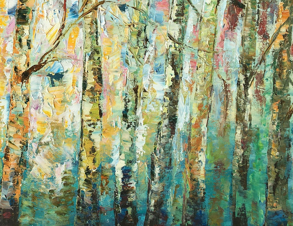 Abstract Landscape Painting, Birch Tree Painting, Bedroom Wall Art Paintings, Simple Modern Art, Custom Landscape Painting for Bedroom-LargePaintingArt.com
