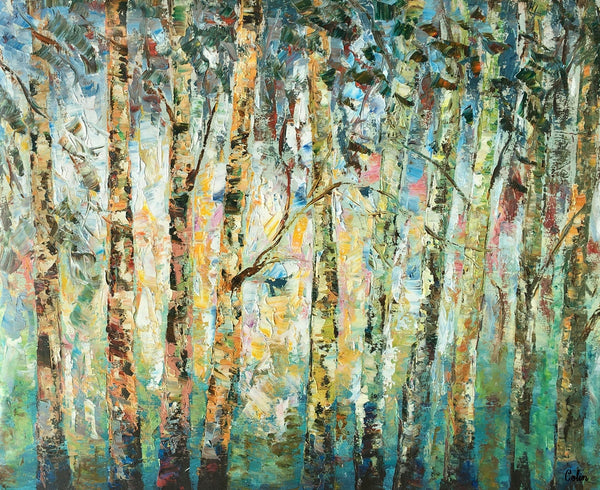 Abstract Landscape Painting, Birch Tree Painting, Bedroom Wall Art Paintings, Simple Modern Art, Custom Landscape Painting for Bedroom-LargePaintingArt.com