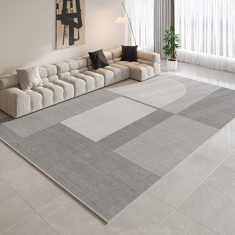 Modern Rugs for Dining Room, Contemporary Modern Rugs for Bedroom, Gray Modern Rug Ideas for Living Room, Abstract Grey Geometric Modern Rugs-LargePaintingArt.com