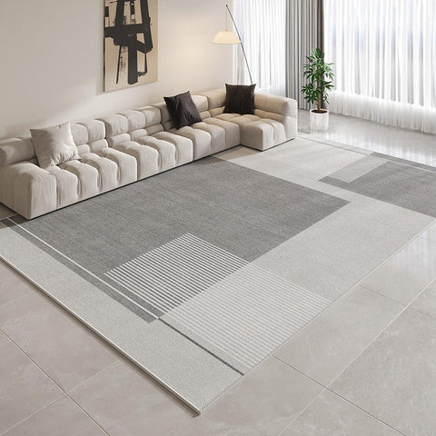 Simple Grey Modern Rugs for Living Room, Contemporary Modern Rugs for Bedroom, Gray Modern Rugs for Dining Room, Abstract Geometric Modern Rugs for Sale-LargePaintingArt.com