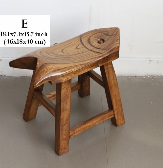 Solid Wood low Stool, Creative Shoe-changing Stool, Handmade Vintage Old Elm Wood Stool, Children's Wooden Stool, Sofa Stool, Dining Table Stool-LargePaintingArt.com