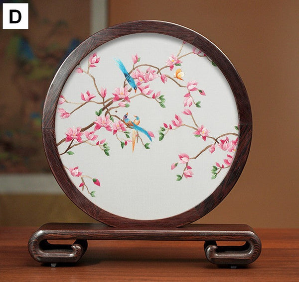 Traditional Chinese Suzhou Flower and Birds Silk Embroidery Ornaments, Exclusive Business Presents, Creative Birthday Gift, Premium Souvenir-LargePaintingArt.com