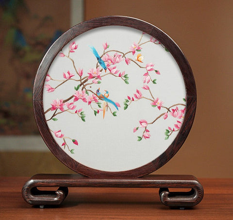 Traditional Chinese Suzhou Flower and Birds Silk Embroidery Ornaments, Exclusive Business Presents, Creative Birthday Gift, Premium Souvenir-LargePaintingArt.com