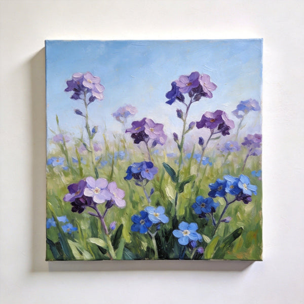Original Small Canvas Artwork, Purple and Blue Forget-me-nots Blooming Wild, Buy Small Artwork Online, Still Life Painting, Original Flower Paintings, Hand Painted Canvas Art-LargePaintingArt.com