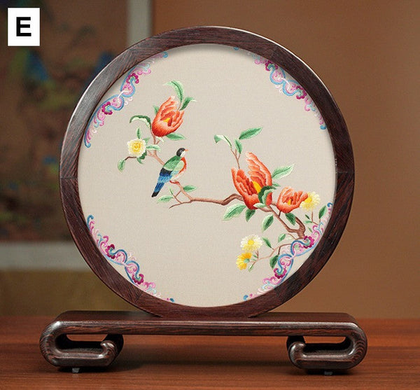 Traditional Chinese Suzhou Flower and Birds Silk Embroidery Ornaments, Exclusive Business Presents, Creative Birthday Gift, Premium Souvenir-LargePaintingArt.com