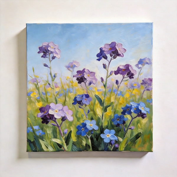 Small Canvas Artwork, Purple and Blue Forget-me-nots Blooming Wild, Buy Small Artwork Online, Hand Painted Canvas Art, Still Life Painting, Original Flower Paintings-LargePaintingArt.com
