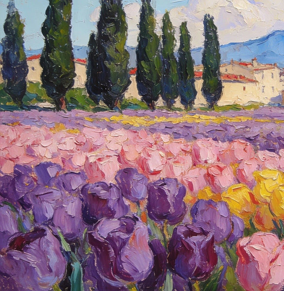 Blooming Tulips in the Countryside, Small Oil Paintings on Canvas, Hand Painted Canvas Art, Heavy Texture Oil Paintings, Original Artwork Small Paintings, Small Wall Paintings-LargePaintingArt.com